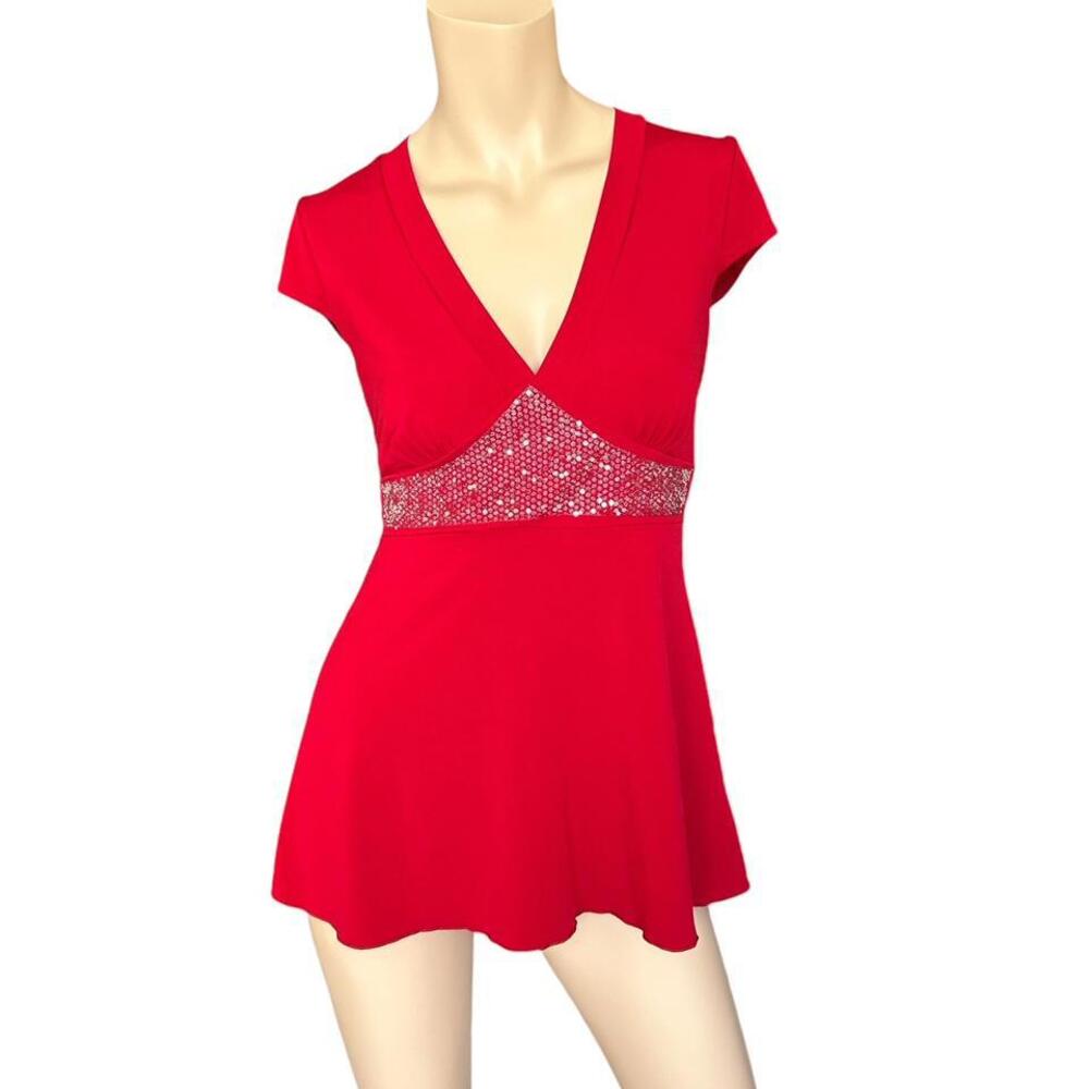 IZ Byer California Y2K Babydoll Tie Back Sequins Red Top Medium